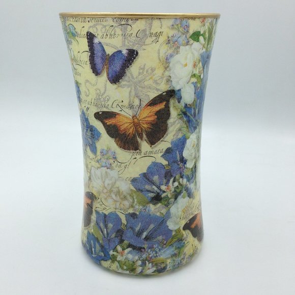 Blue Butterfly with Yellow Background on a 6" Gathering Vase - Picture 1 of 1